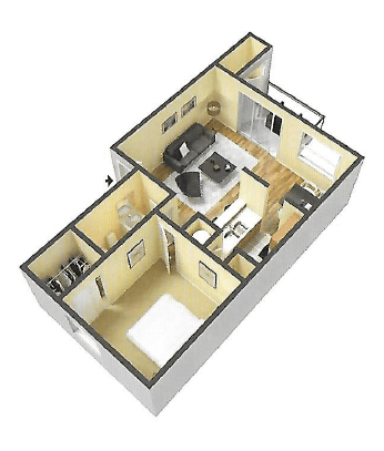 Floor plan for 1 bed, 1 bath, 700 sqft